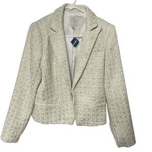 Joie Tweed Blazer Womens S White Gold Notch Collar Open Front Light Academia New